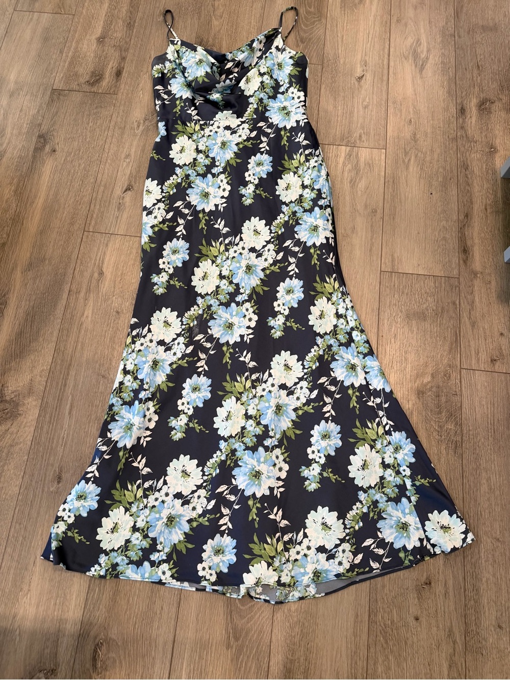 Vince Camuto Navy Floral Cowl Neck Maxi Dress